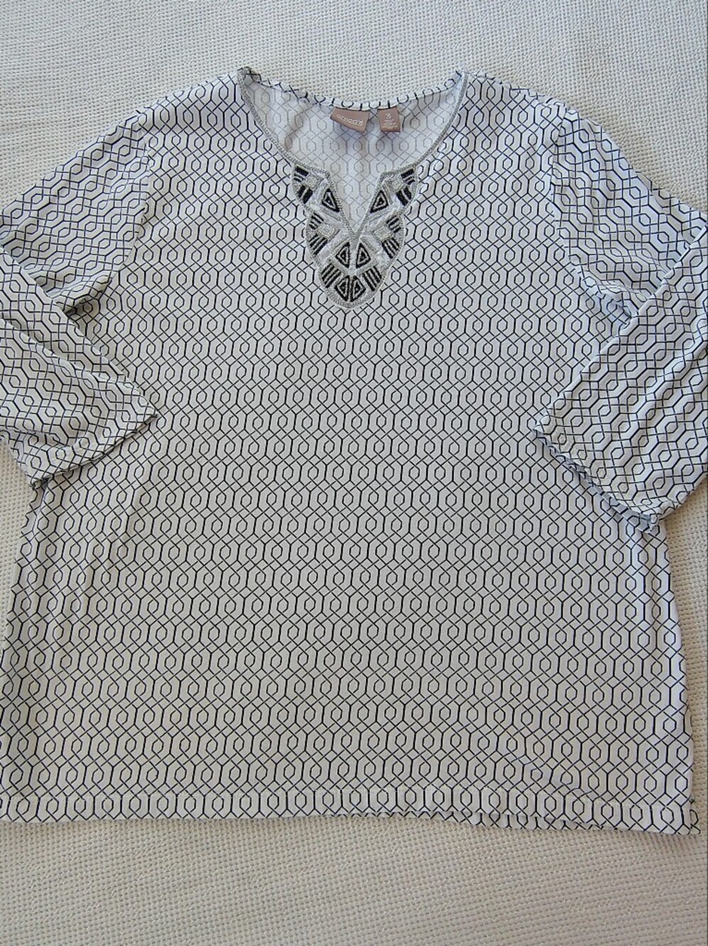 Chico's White Shirt with Black Geometric Print